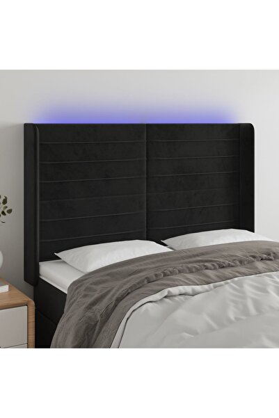 Concept Tăblie de pat cu LED, negru, 147x16x118/128 cm, catifea