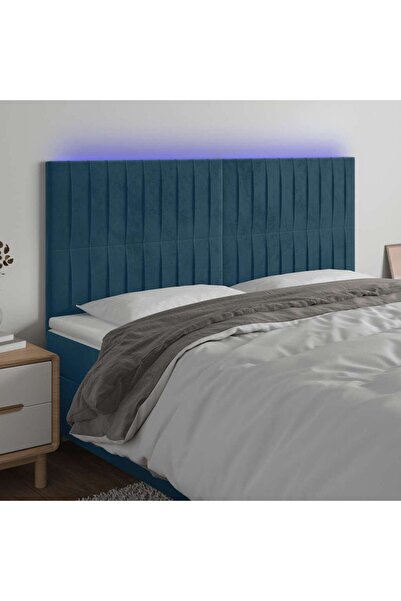 Concept Tăblie de pat cu LED, albastru închis, 180x5x118/128cm, catifea