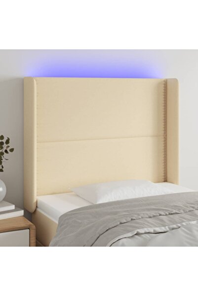 Concept Tăblie de pat cu LED, crem, 103x16x118/128 cm, textil