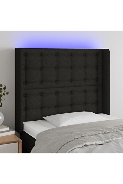 Concept Tăblie de pat cu LED, negru, 103x16x118/128 cm, textil