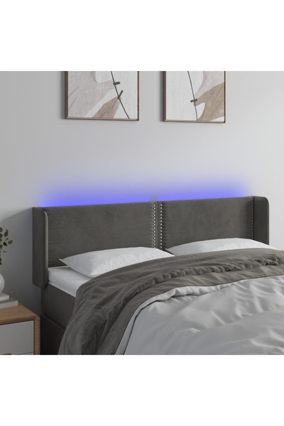 Concept Tăblie de pat cu LED, gri închis, 147x16x78/88 cm, catifea