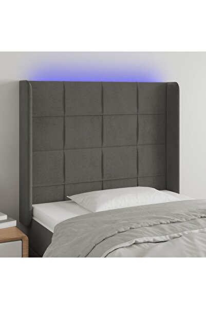 Concept Tăblie de pat cu LED, gri închis, 93x16x118/128 cm, catifea