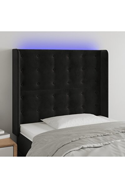 Concept Tăblie de pat cu LED, negru, 83x16x118/128 cm, catifea