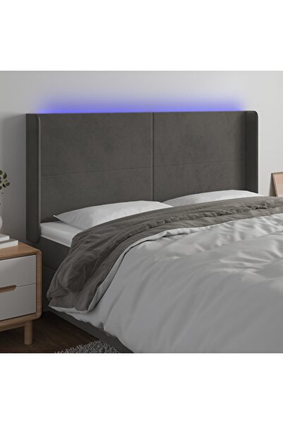 Concept Tăblie de pat cu LED, gri închis, 203x16x118/128 cm, catifea