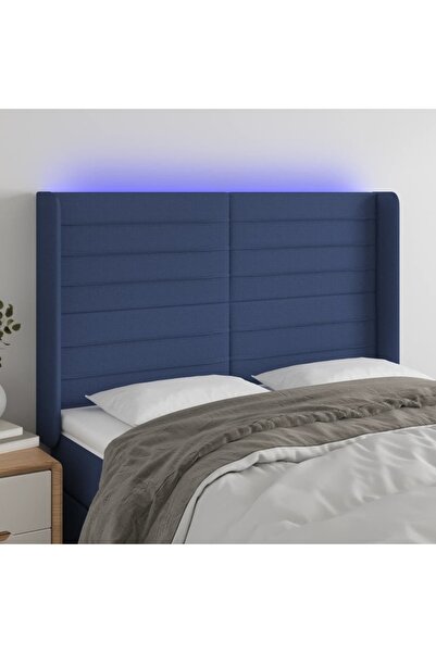 Concept Tăblie de pat cu LED, albastru, 147x16x118/128 cm, textil