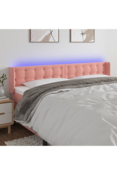 Concept Tăblie de pat cu LED, roz, 183x16x78/88 cm, catifea