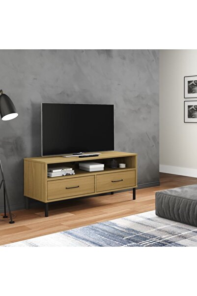 Concept Comodă TV cu picioare metalice „OSLO”, maro, lemn masiv pin