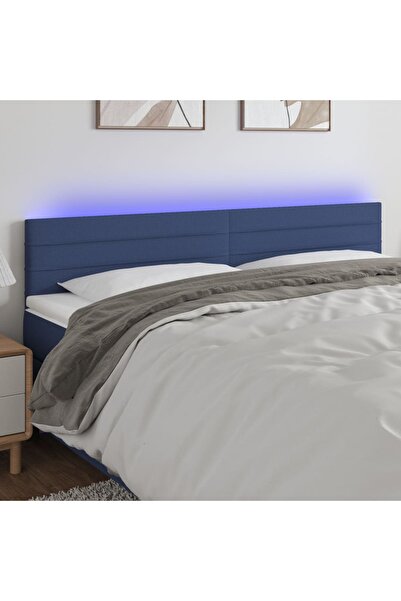 Concept Tăblie de pat cu LED, albastru, 160x5x78/88 cm, textil