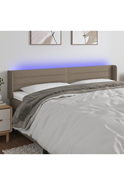 Concept Tăblie de pat cu LED, gri taupe, 203x16x78/88 cm, textil