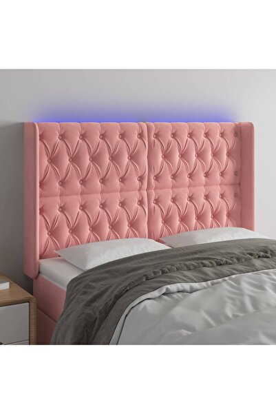 Concept Tăblie de pat cu LED, roz, 163x16x118/128 cm, catifea