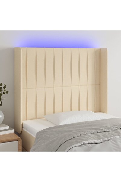 Concept Tăblie de pat cu LED, crem, 103x16x118/128 cm, textil