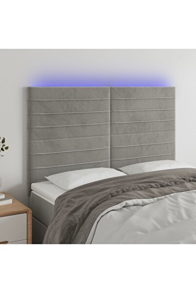 Concept Tăblie de pat cu LED, gri deschis, 144x5x118/128 cm, catifea