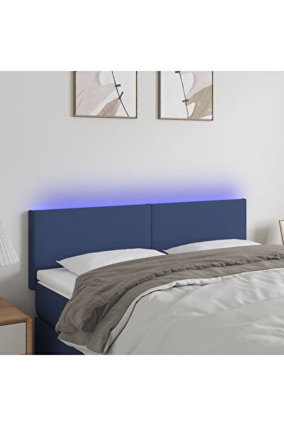 Concept Tăblie de pat cu LED, albastru, 144x5x78/88 cm, textil