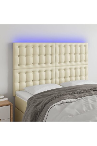 Concept Tăblie de pat cu LED, crem, 144x5x118/128 cm, piele ecologică