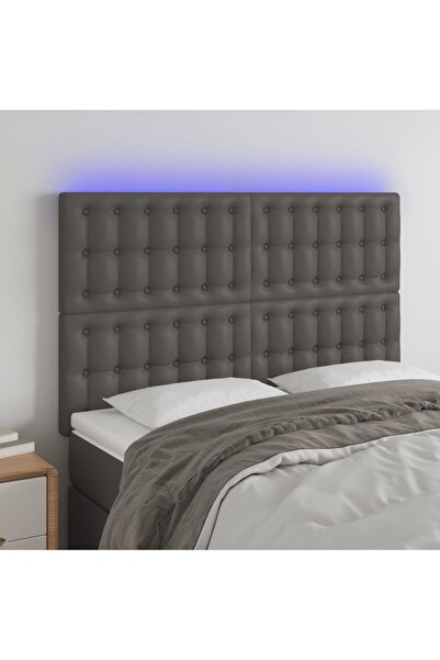 Concept Tăblie de pat cu LED, gri, 144x5x118/128 cm, textil