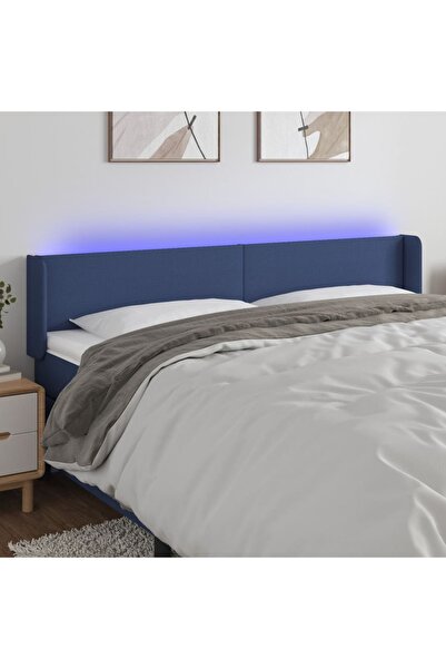 Concept Tăblie de pat cu LED, albastru, 163x16x78/88 cm, textil