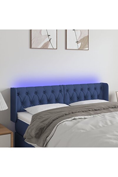 Concept Tăblie de pat cu LED, albastru, 163x16x78/88 cm, textil