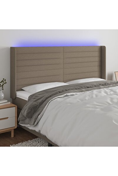 Concept Tăblie de pat cu LED, gri taupe, 163x16x118/128 cm, textil