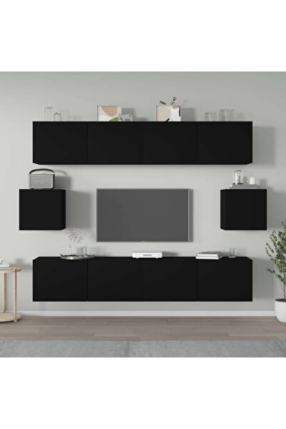 Concept Set dulap TV, 6 piese, negru, lemn prelucrat