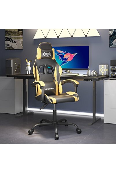 Concept Scaun de gaming pivotant, negru și auriu, piele ecologică