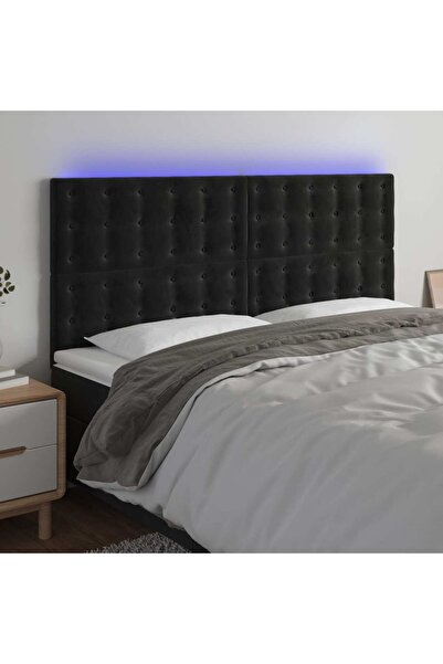Concept Tăblie de pat cu LED, negru, 160x5x118/128 cm, catifea
