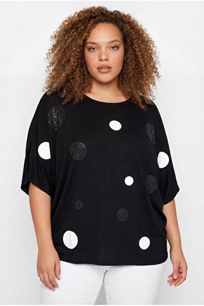 Ebsumu Women's Plus Size Extra Wide Pointed Black Blouse