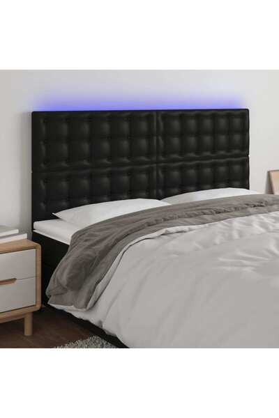 Concept Tăblie de pat cu LED, negru, 180x5x118/128 cm, piele ecologică