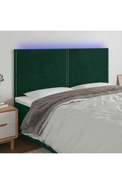 Concept Tăblie de pat cu LED, verde închis, 200x5x118/128 cm, catifea