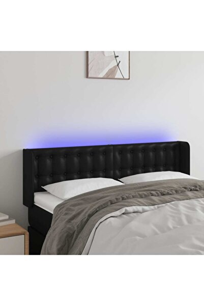 Concept Tăblie de pat cu LED, negru, 147x16x78/88 cm, piele ecologică