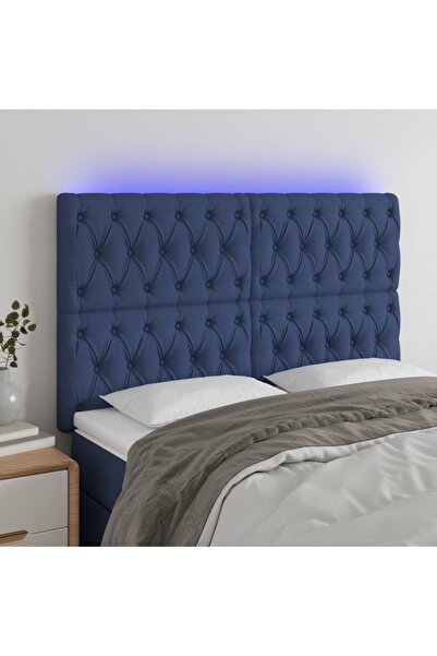 Concept Tăblie de pat cu LED, albastru, 160x7x118/128 cm, textil
