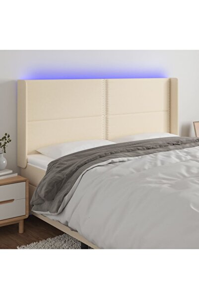 Concept Tăblie de pat cu LED, crem, 203x16x118/128 cm, textil