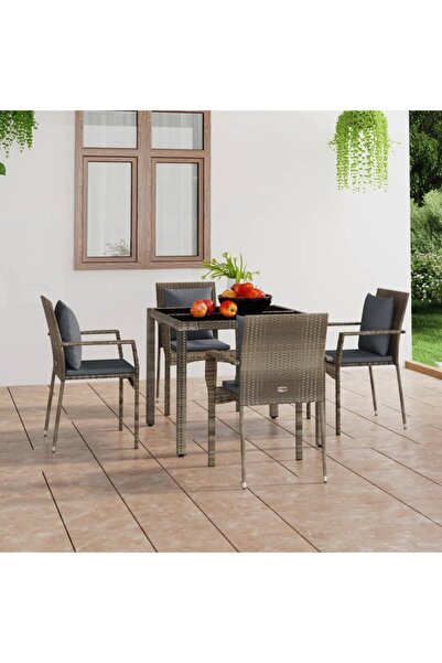 Concept Καρέκλες κήπου με μαξιλάρια, 4 τεμ., γκρι, πολυρατάν