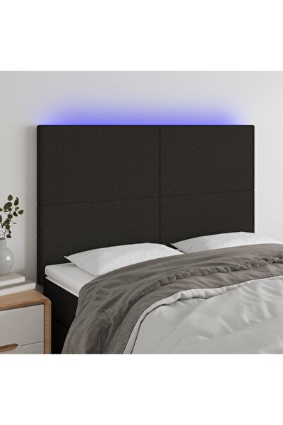 Concept Tăblie de pat cu LED, negru, 144x5x118/128 cm, textil