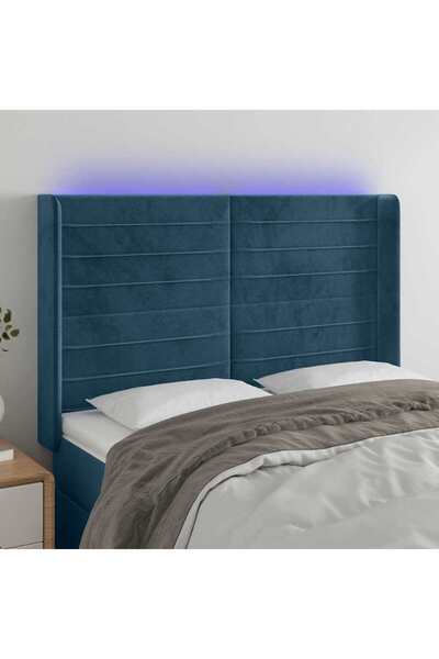 Concept Tăblie de pat cu LED, albastru închis, 147x16x118/128cm catifea