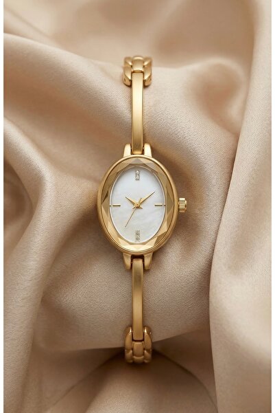 KLISHE Butik Women's Steel Watch Gold Color Oval Case Stone Inlaid Vintage Lu...