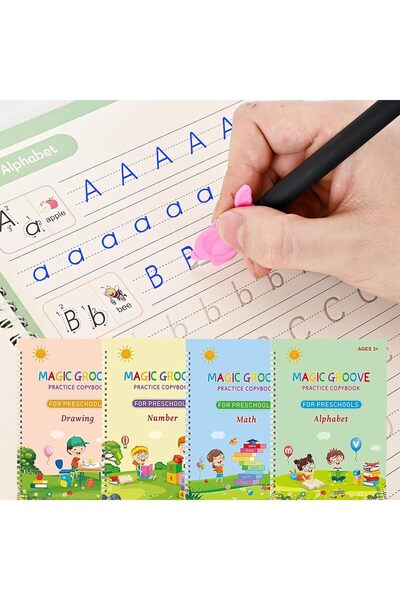 Arabest مجموعة تدريب الكتابة السحرية ذات الأخاديد المكونة من 4 كتب، دفتر تمار...