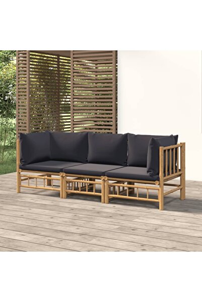 Concept Set mobilier de grădină, perne gri închis, 3 piese, bambus