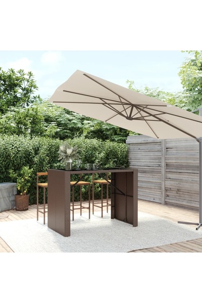 Concept Masă de bar cu blat din sticlă, maro, 145x80x110 cm, poliratan