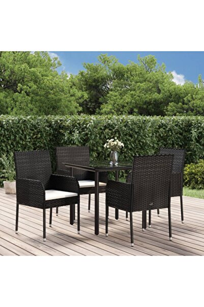 Concept Σετ ξαπλώστρας κήπου 5 τεμαχίων με μαξιλάρια, μαύρο, πολυρατάν