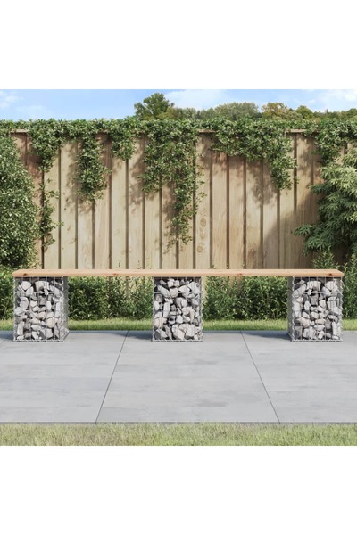 Concept Bancă de grădină, design gabion, 203x31x42cm, lemn masiv de pin