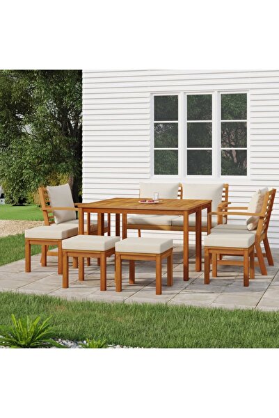 Concept Σετ επίπλων κήπου με μαξιλάρια, 9 τεμάχια, από μασίφ ξύλο ακακίας