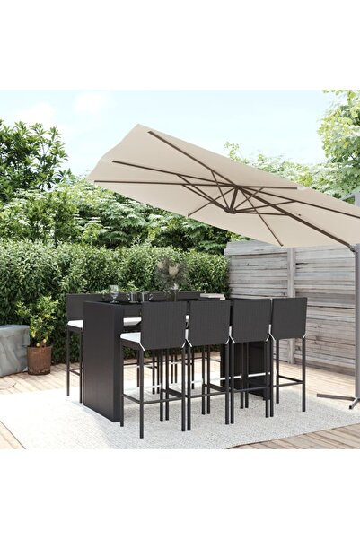 Concept Σετ επίπλων μπαρ κήπου με μαξιλάρια, 9 τεμάχια, μαύρο, πολυρατάν