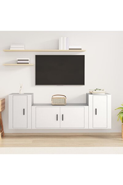 Concept Set comodă TV, 3 piese, alb, lemn prelucrat