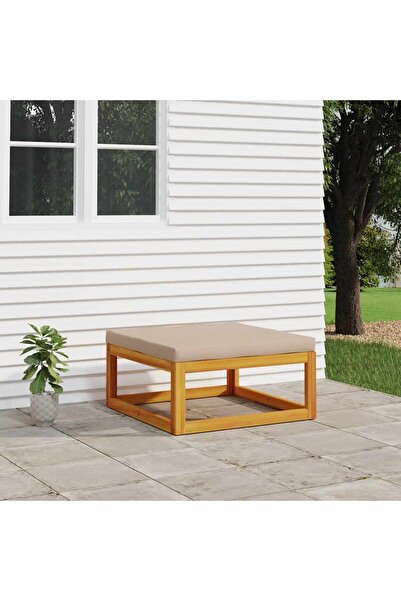 Concept Taburet de grădină cu pernă taupe, lemn masiv de acacia