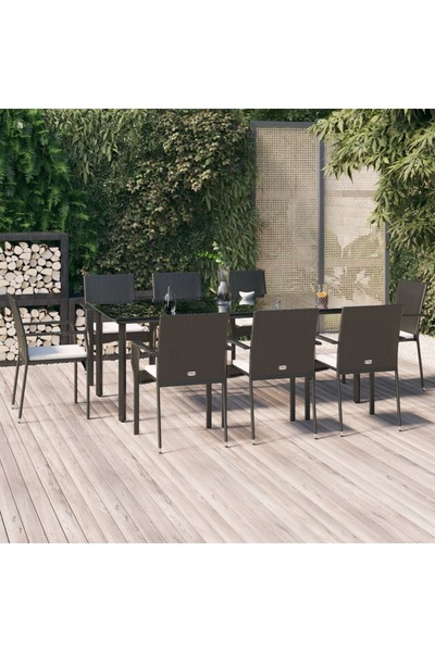 Concept Σετ επίπλων κήπου με μαξιλάρια, 9 τεμάχια, μαύρο, πολυρατάν