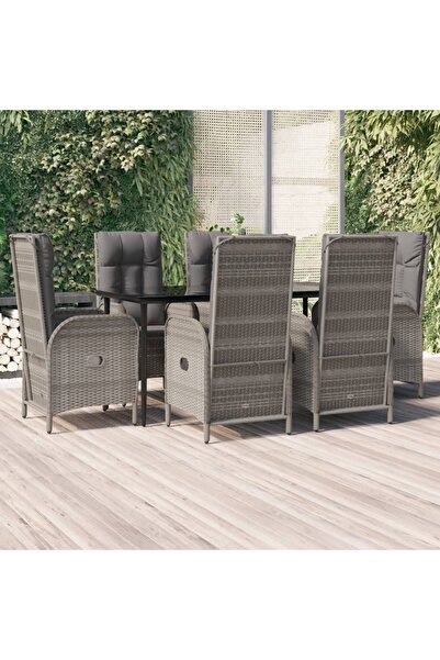 Concept Σετ επίπλων κήπου με μαξιλάρια, 7 τεμάχια, μαύρο/γκρι, πολυρατάν