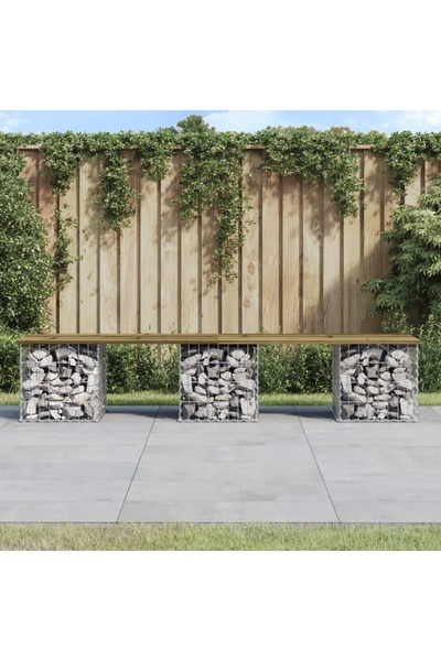 Concept Bancă grădină, design gabion, 203x44x42 cm, lemn pin impregnat