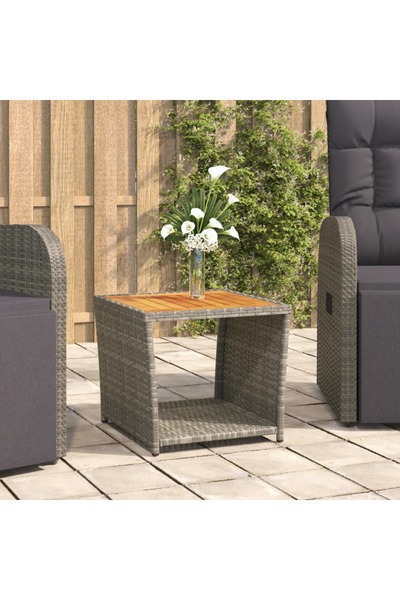 Concept Τραπεζάκι τσαγιού, ξύλινη επιφάνεια, γκρι, πολυρατάν/μασίφ ξύλο ακακίας