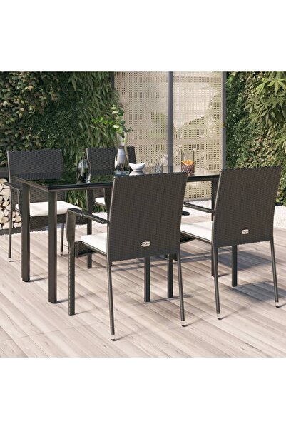 Concept Set mobilier de grădină cu perne, 5 piese, negru, poliratan