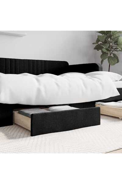 Concept Συρτάρια κρεβατιού 2 τεμ., μαύρα, επεξεργασμένο ξύλο και ύφασμα